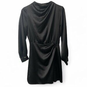 Zara Satin Black Draped Mini Dress Size XS — Gathered Waist Detail